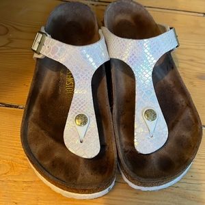 Iridescent snake skin print Birkenstocks